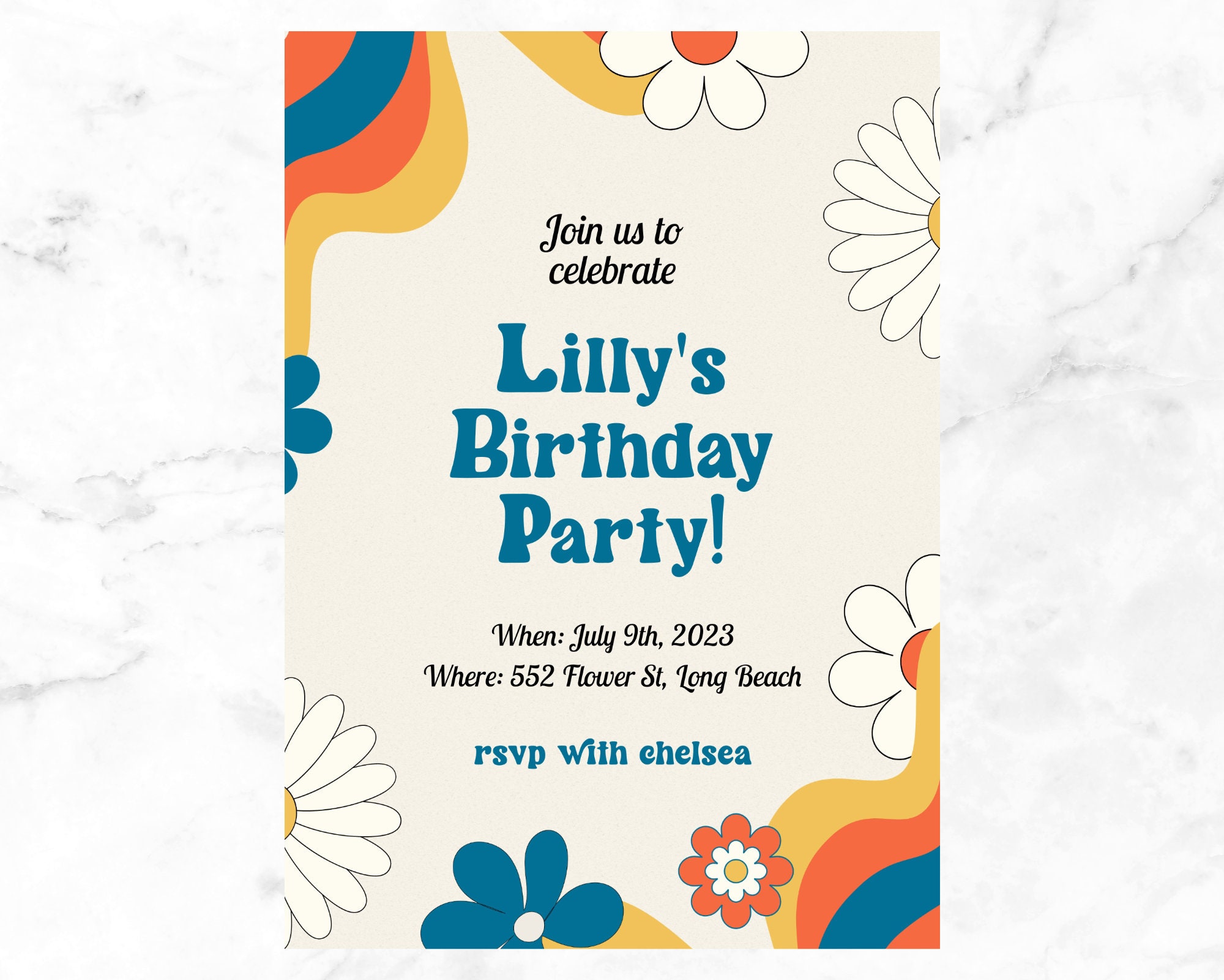 Retro Swirl Birthday Party Invitation Retro Birthday Party Etsy