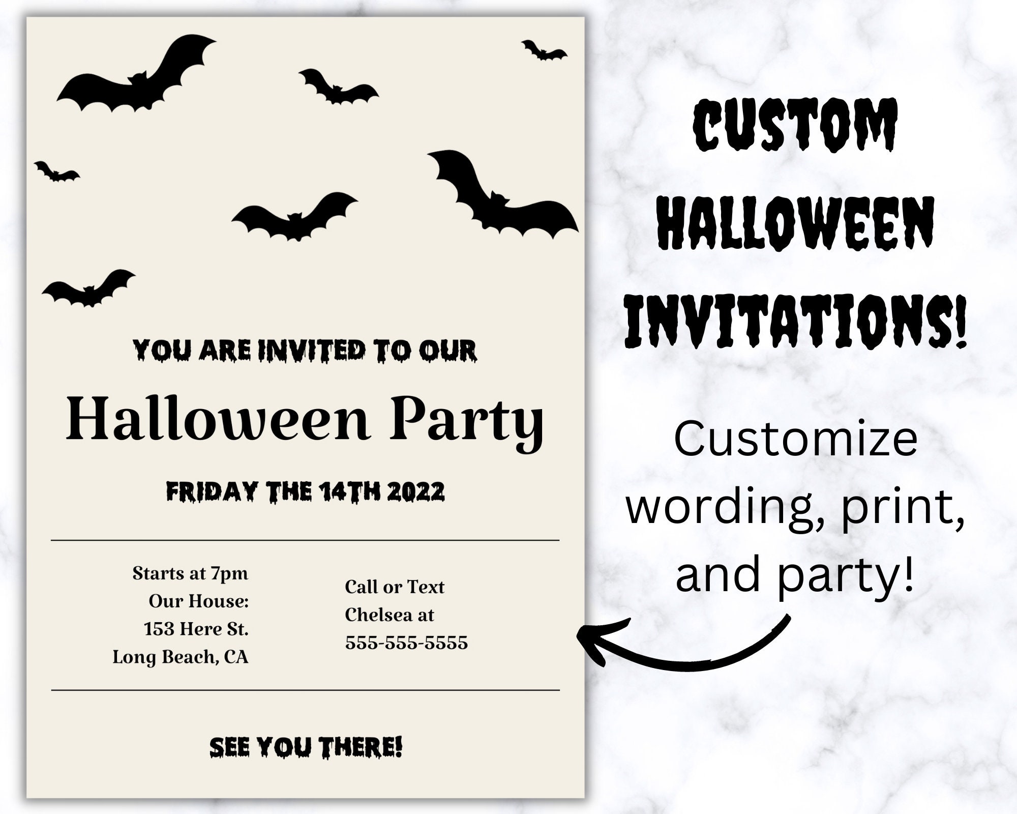 Printable Halloween Party Invitation Template Battastic Etsy