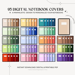 95 MINIMALISTIC digital notebook covers, for goodnotes, notability and other note-taking apps, for digital and printable use, dividers