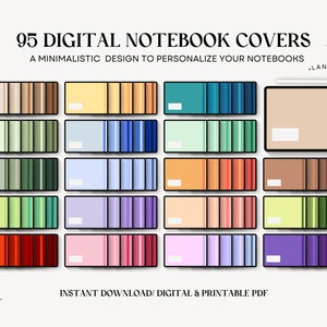 95 MINIMALISTIC digital notebook covers, landscape mode, horizontal, for goodnotes, notability and other note-taking apps