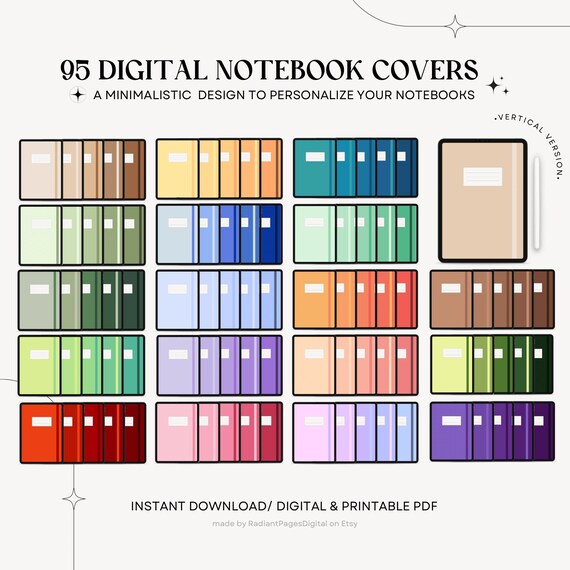 95 MINIMALISTIC digital notebook covers, for goodnotes, notability and other note-taking apps, for digital and printable use, dividers