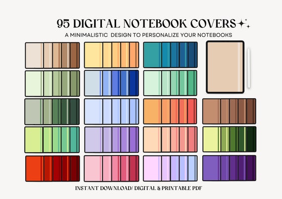 95 MINIMALISTIC digital notebook covers, for goodnotes, notability and other note-taking apps, for digital and printable use