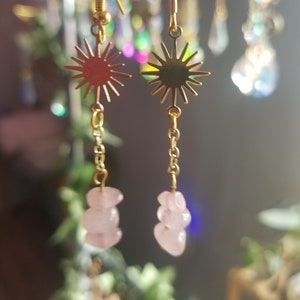 Rose quartz earrings, crystal earrings, celestial earrings, Birthday gift for her, witchy gift for women, gemstone earrings, moon earrings