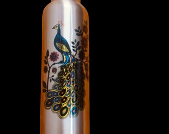 Peacock print Copper Coated Water Bottle, Drinking Copper Bottles, Pure Copper Bottle, Ayurveda Yoga Health Benefits Copper Bottles