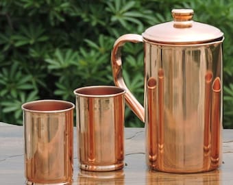 Copper Jug with Glass set, Pure Copper Jug use for home and weddings