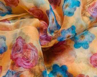 Tela de organza estampada con flores, organza ligera, organza fina y suave, tela de organza de poliéster
