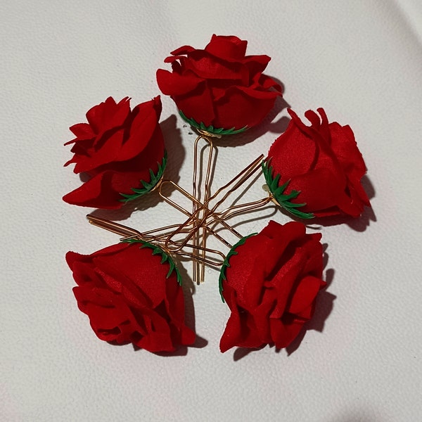 Red Rose Hair Pin Etsy