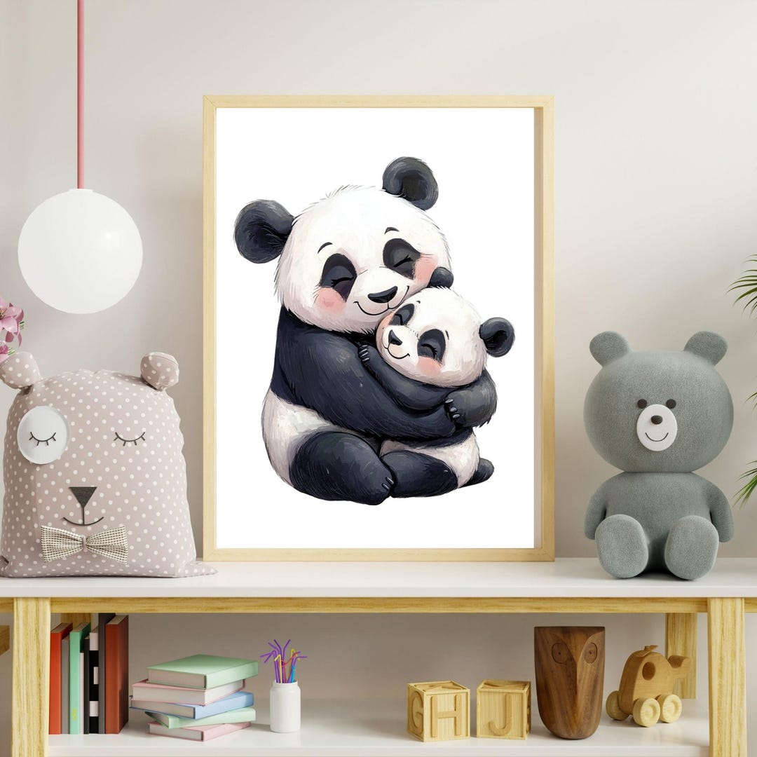Mom and Baby Panda Wall Art Print, Animal Nursery Decor, Kids Room Art ...