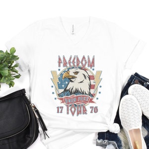 4th Of July V Neck Retro 4th of July Shirt Red White and Blue America Shirt Fourth of July Shirt Independence Day USA Shirt Patriotic Tee