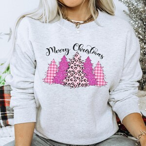 Pink Christmas Tree Sweatshirt, Christmas Tree Shirt Leopard, Womens Merry Christmas Shirt, Farm Fresh Christmas Trees, Christmas Tree Farm