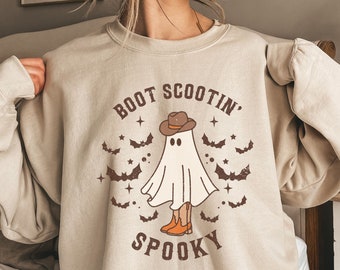 Country Boot Scootin Spooky Sweatshirt Halloween Shirt Cowboy Ghost Shirt Retro Western Halloween Sweatshirt Cute Spooky Halloween Gift