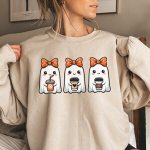Cute Spooky Coffee Sweatshirt, Womens Ghost Sweatshirt, Spooky Season, Fall Coffee Lover Shirt, Halloween Party Shirt, Fall Graphic Shirt