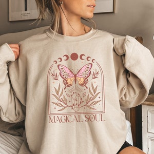 Crystal Lover Clothes, Witchy Sweatshirt, Celestial Shirt Spiritual Sweatshirts For Women, Spirituality Shirt, Butterfly Sweatshirt