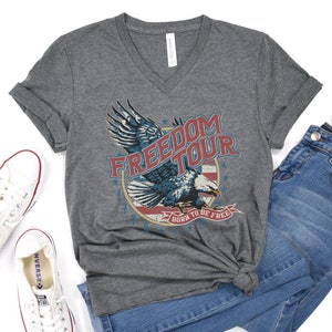 4th Of July V Neck Retro 4th of July Shirt Red White and Blue America Shirt Fourth of July Shirt Independence Day USA Shirt Patriotic