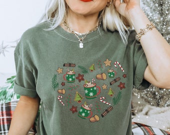 Comfort Colors Tshirt Women's Christmas Shirt, Vintage Christmas Shirt, Retro Xmas Shirt, Christmas Doodle Shirt Retro Vintage Holiday Shirt