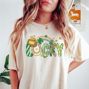 Comfort Colors Lucky St Patricks Day Shirt, Retro St. Patrick&#39;s Day T-Shirt, St. Patty&#39;s Lucky Shirt, Happy St Pattys Drinking Tee Irish Tee