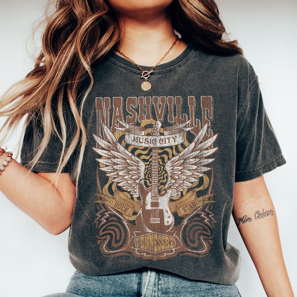 Comfort Colors Nashville Shirt, Country Music Shirt Guitar Tees, Retro Tshirt Tennessee , Garment Dyed, Boho Comfy Vintage Oversized Shirt