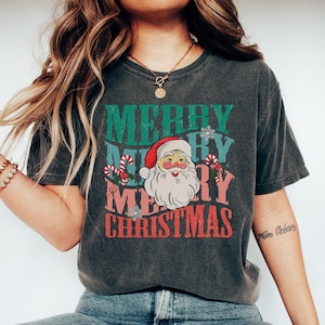 Comfort Colors Tshirt Women's Christmas Shirt, Vintage Santa Shirt, Retro Santa Shirt, Christmas Shirt, Retro Boho Tee Vintage Holiday Shirt