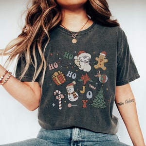 Comfort Colors Tshirt Women&#39;s Christmas Shirt, Vintage Santa Shirt, Retro Santa Shirt, Cute Christmas Tree Shirt, Retro Christmas Doodle Tee
