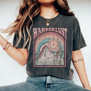 Comfort Colors Shirt Wanderlust T-shirt Vintage Inspired Boho Oversized Tee Gift For Her Travel Shirt Outdoors Shirt Hiking Shirt Mountains