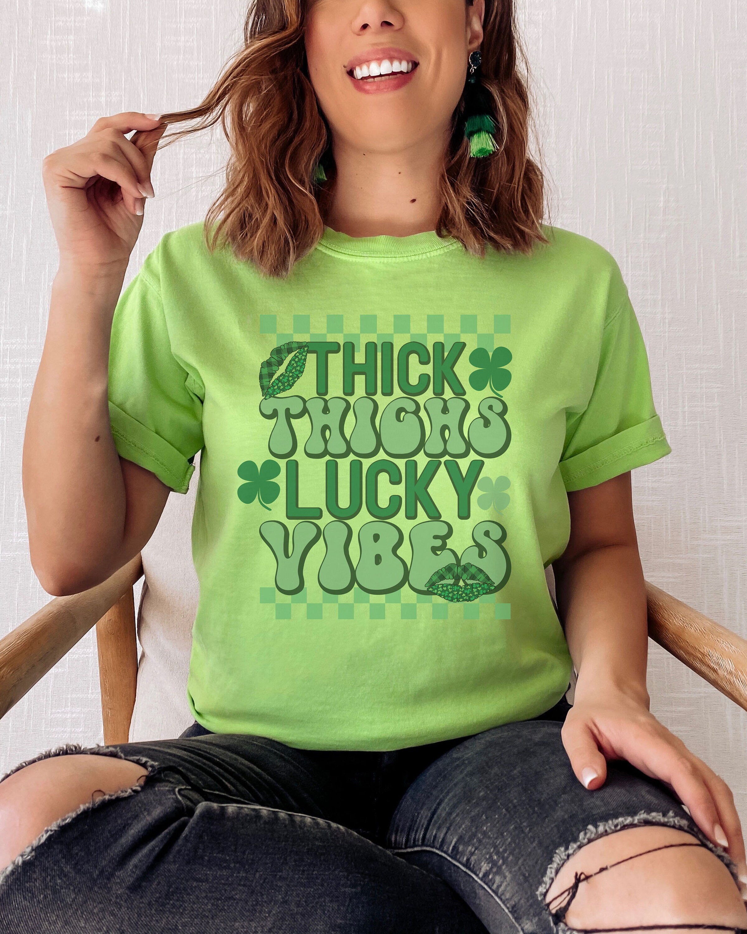 Discover Comfort Colors St Patricks Day Shirt Funny, Thick Thighs Lucky Vibes St Patricks Day Shirt