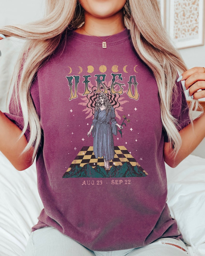 Comfort Colors Zodiac Virgo Vintage Tee, Celestial Virgo Shirt Trendy Oversized Tee, Astrology T Shirt, Zodiac Birthday Gift For Virgo Shirt Berry