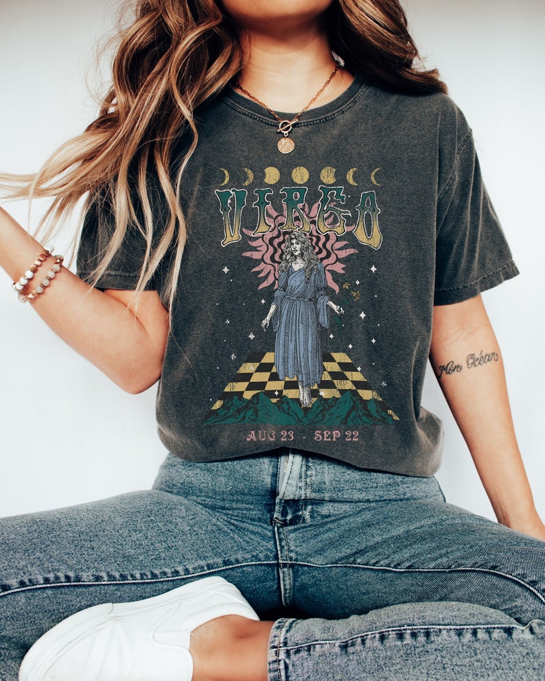 Comfort Colors Zodiac Virgo Vintage Tee, Celestial Virgo Shirt Trendy Oversized Tee, Astrology T Shirt, Zodiac Birthday Gift For Virgo Shirt Pepper