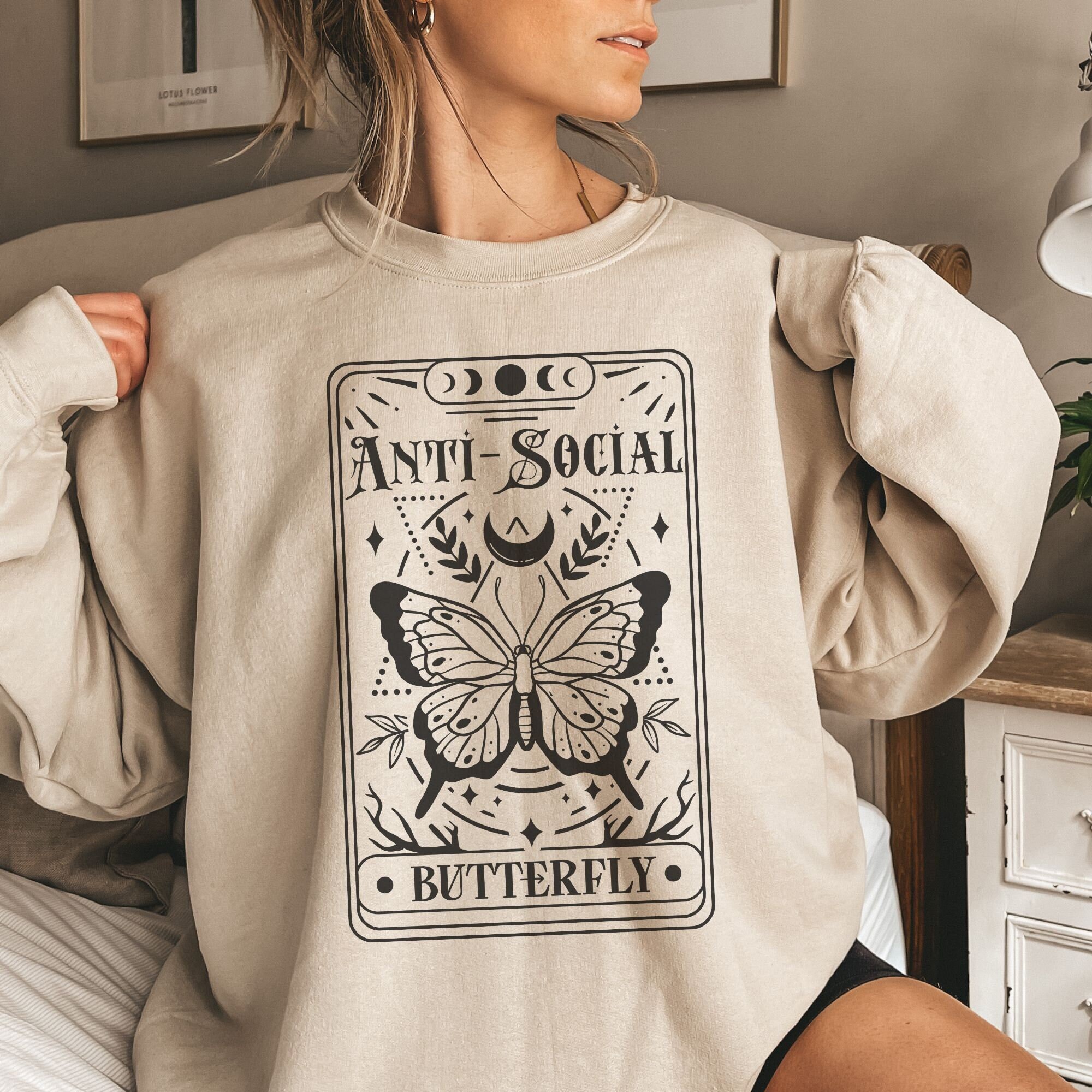 Anti Social Butterfly Sweatshirt Tarot Card Shirt Trendy Sweatshirts for Women Gift for Introverts Sarcastic Shirt Witchy Aesthetic Clothing Etsy