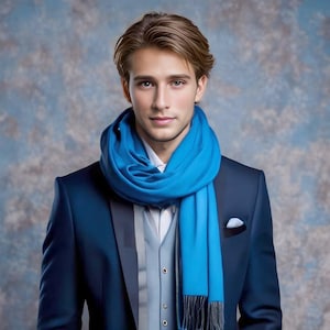 Men's Scarf Thin Wool Scarf Blue Classic Pashmina Gift for Him - Men's Scarf Spring Wool Designer Plain Color 180 x 60 cm Cashmere Scarf