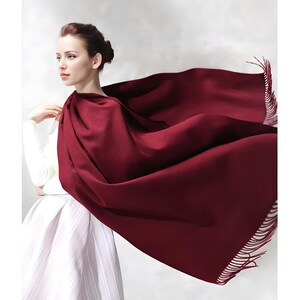 Luxury Cashmere scarf classic wine red Pashmina wrap woolen warm shawl merino wool vintage soft wedding woman mother gift idea for her