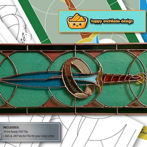 Stained Glass Pattern | &quot;Fantasy Sword with Elvish Ring&quot; | Digital Download | Printable PDF+Vector|Ready for Cricut/Silhouette Vinyl Cutter