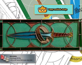 Stained Glass Pattern | "Fantasy Sword with Elvish Ring" | Digital Download | Printable PDF+Vector|Ready for Cricut/Silhouette Vinyl Cutter