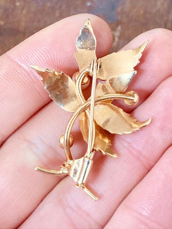 Authentic art deco brooch 18k Gold Plated Leaves … - image 2