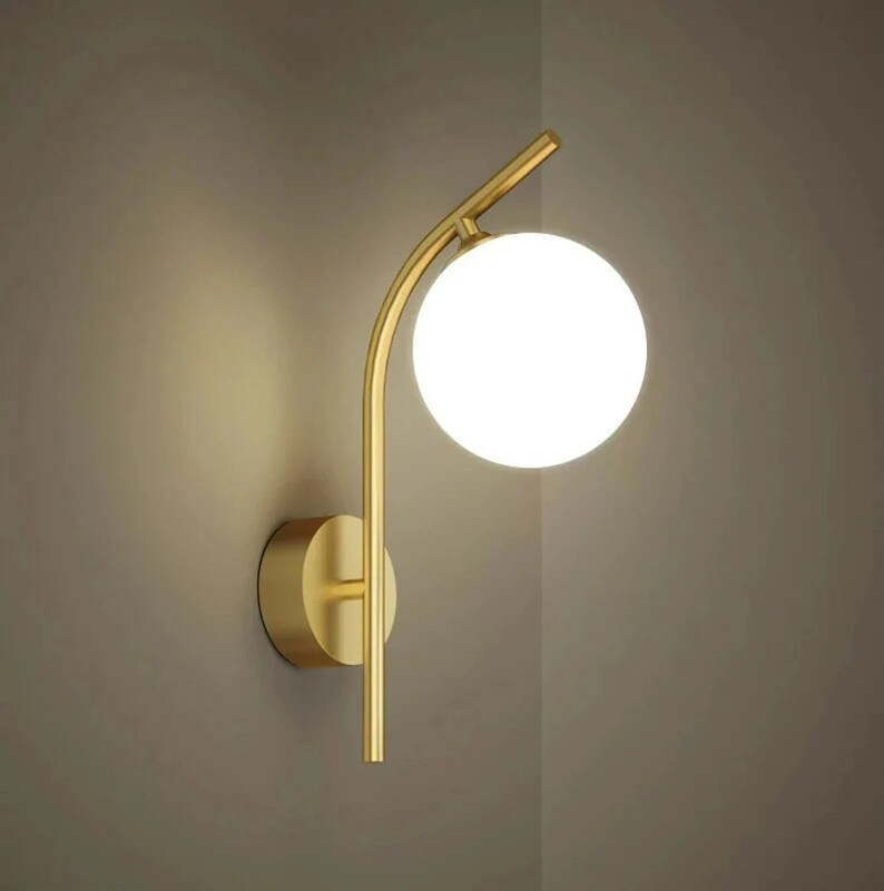 Mid Century Modern Gold Wall Sconce Milk Glass Wall Lamp Etsy