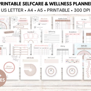 Self Care & Wellness Planner Printable Self Love Journal Body Mind Spirit Log Selfcare Tracker Health Diary