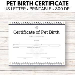 Pet Birth Certificate Printable Certificate of Birth for Your New Pet Memory Pet Memorial Gift for New Pet Owner