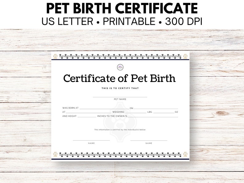 Pet Birth Certificate Printable Certificate of Birth for Your New Pet Memory Pet Memorial Gift ...