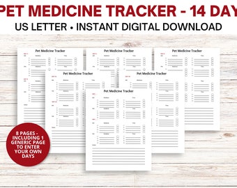 Pet Medication Tracker, 14 Day Furbaby Medicine Log, Pet Health Printable PDF Digital Download