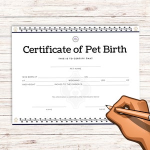 Pet Birth Certificate Printable Certificate of Birth for Your New Pet ...