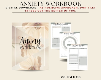 Anxiety Relief Workbook, Mental Health Journal, CBT Worksheets, Mood Tracker, Self Care, Digital Download
