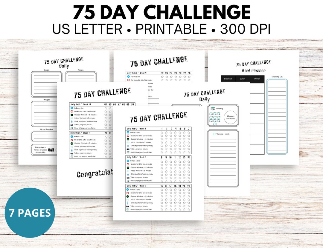 75 Day Challenge Fitness Tracker Printable Log Record Keeper Health and ...