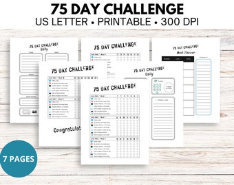 75 Day Challenge Fitness Tracker: Health & Wellness Journal (Printable)