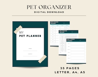 Pet Planner, Dog Cat Health Organizer, Vet & Vaccination Tracker, Pet Care Journal Digital Download