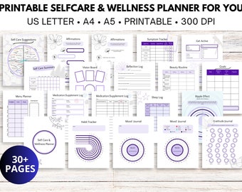 Utskrivbar självvårdsplanerare: Wellnessjournal, Kropp, Sinne, Andlig logg (PDF)
