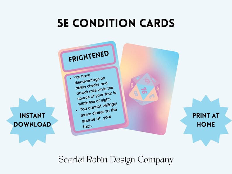 Dungeons and Dragons 5e Condition Cards Downloadable and Printable