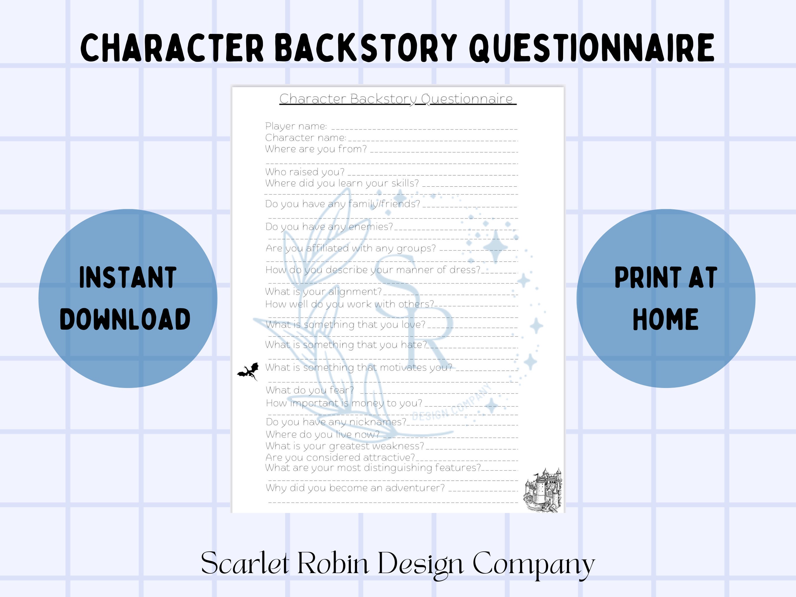 DND Character Backstory Questionnaire Player Creation Tool DM Tool Etsy