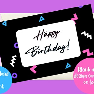 Printable Birthday Card | Instant Download | DIY Birthday Card | Digital Birthday Card | 90s Style | Retro Thank You Card