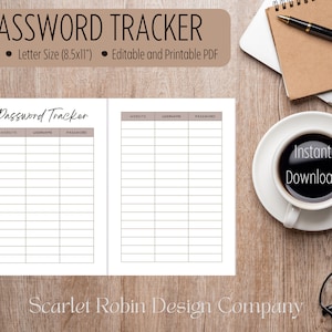 Password Keeper | Password Tracker | Editable PDF Password Log | Password Organizer | Planner Page