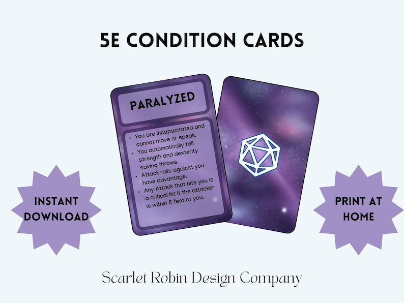 Dungeons and Dragons 5e Condition Cards Downloadable and Printable