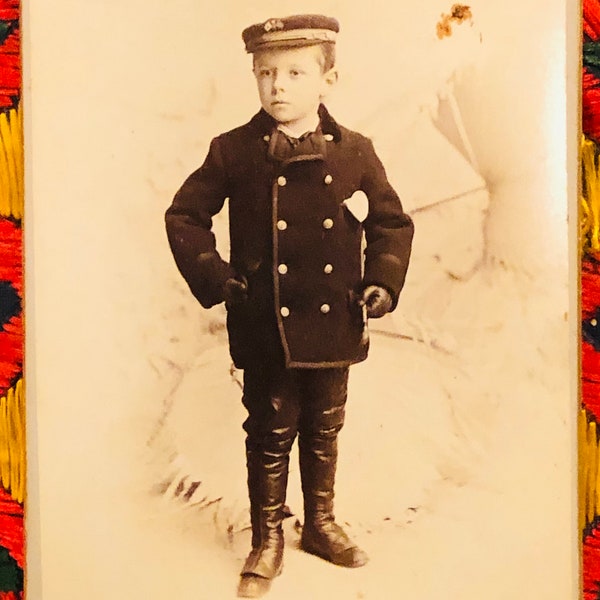 Cabinet of a boy in a cap, coat and boots by Pearsall in Brooklyn ca 1880s